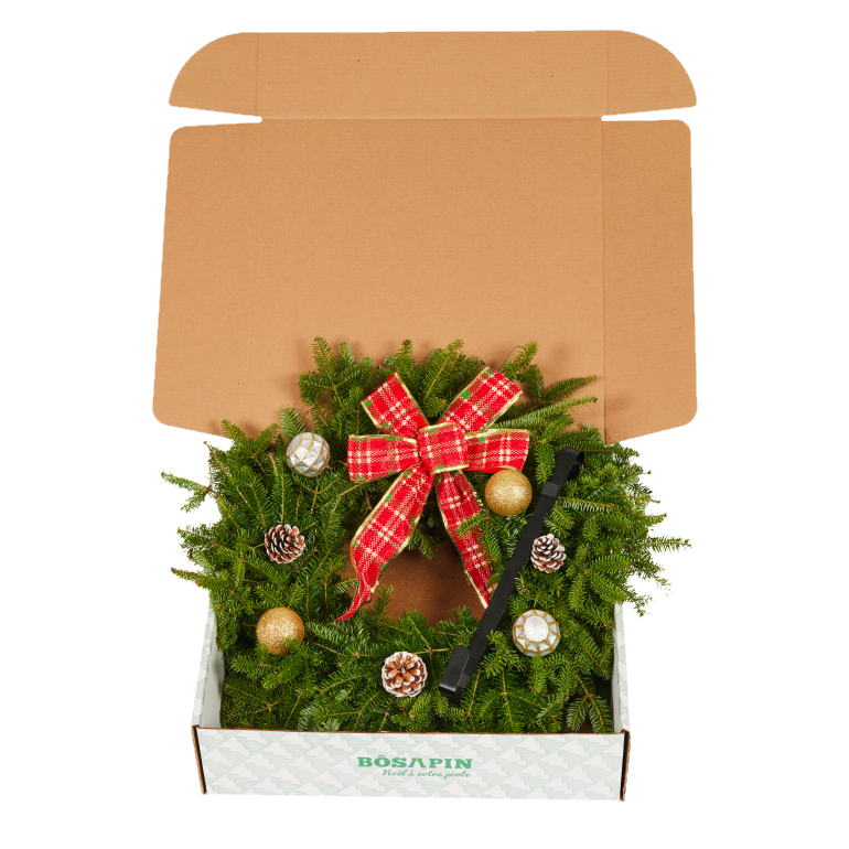 Ensemble Cadeau Couronne de Noël – Décorée, avec Crochet